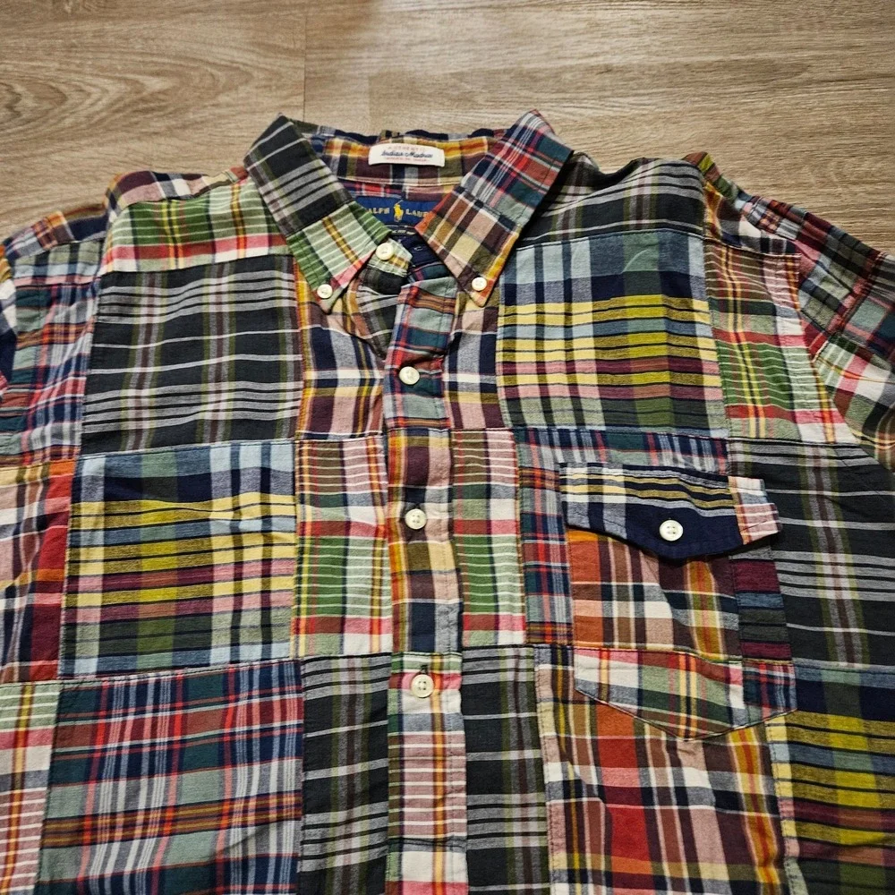 Polo Ralph Lauren XXL Patchwork Indian Madras Shirt Classic Fit Indigo NWOT